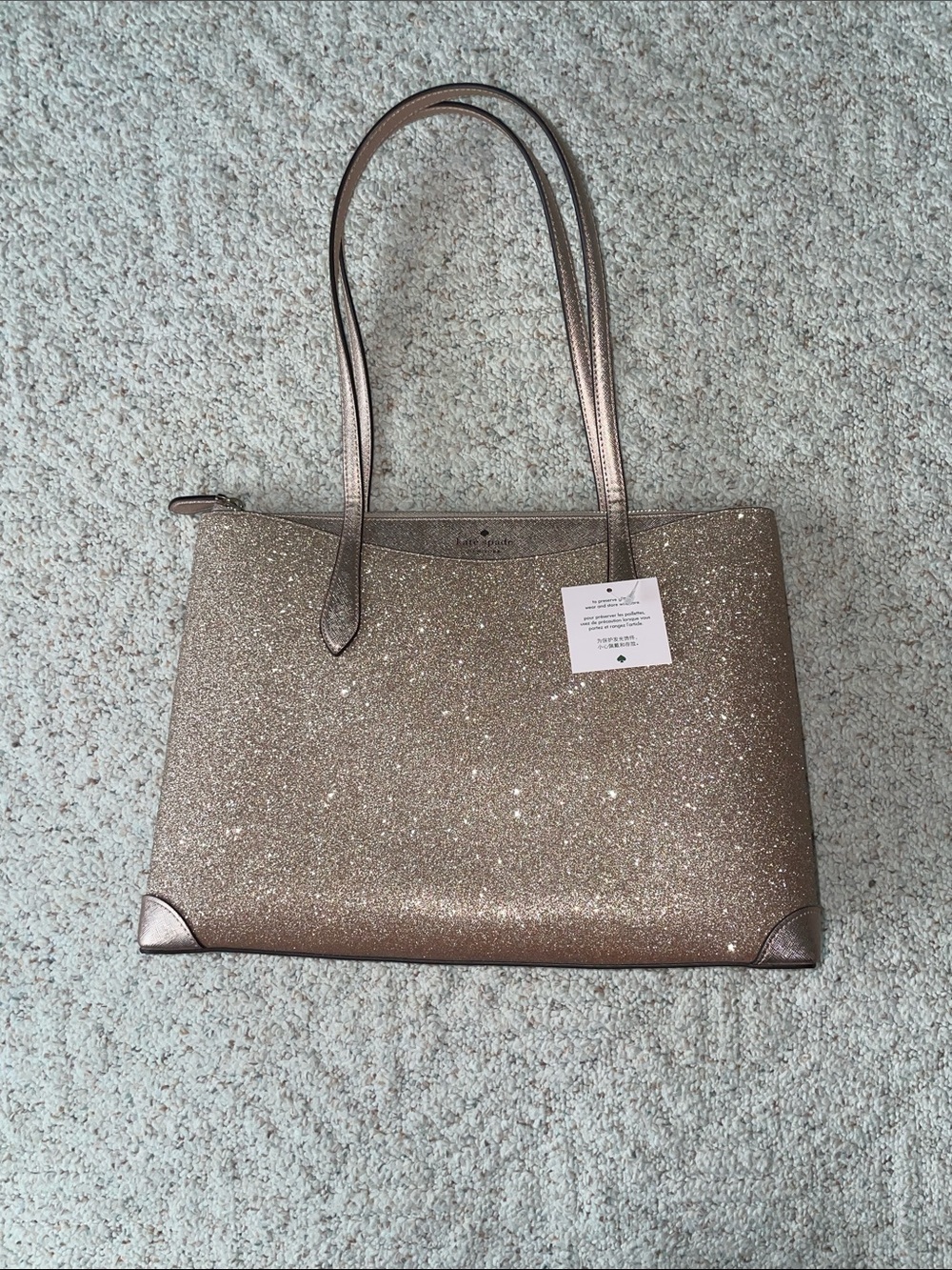 kate spade Glitter Tote in Rose Gold Sparkle